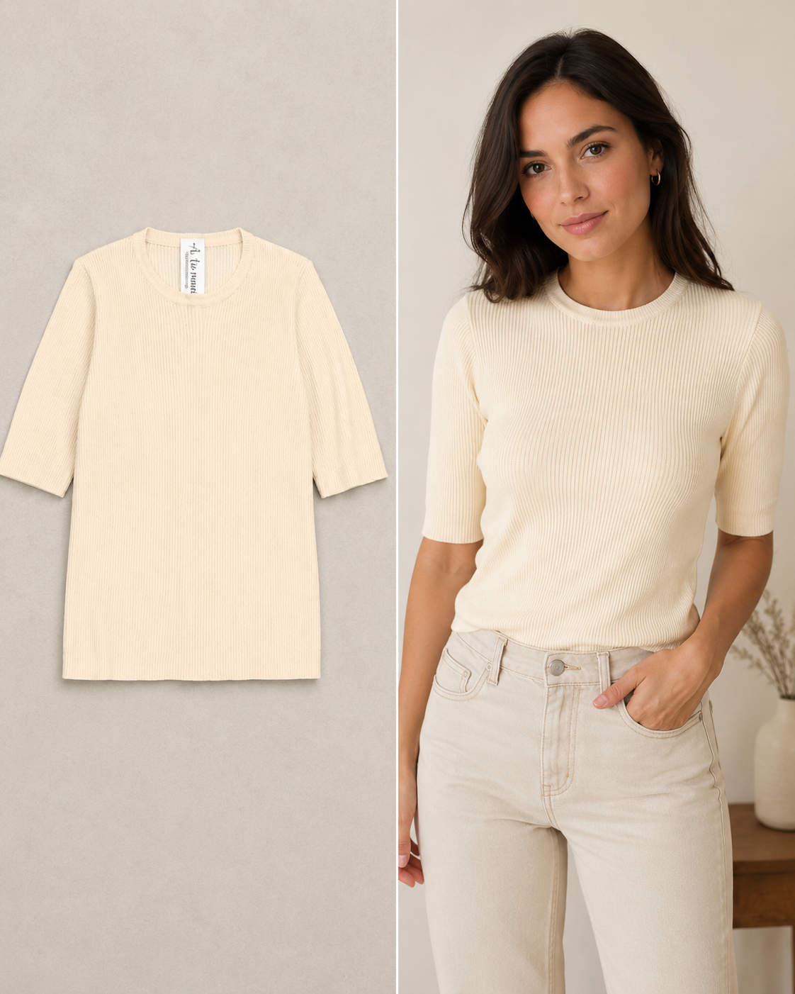 Remera Rib Tejida Crema A tu manera